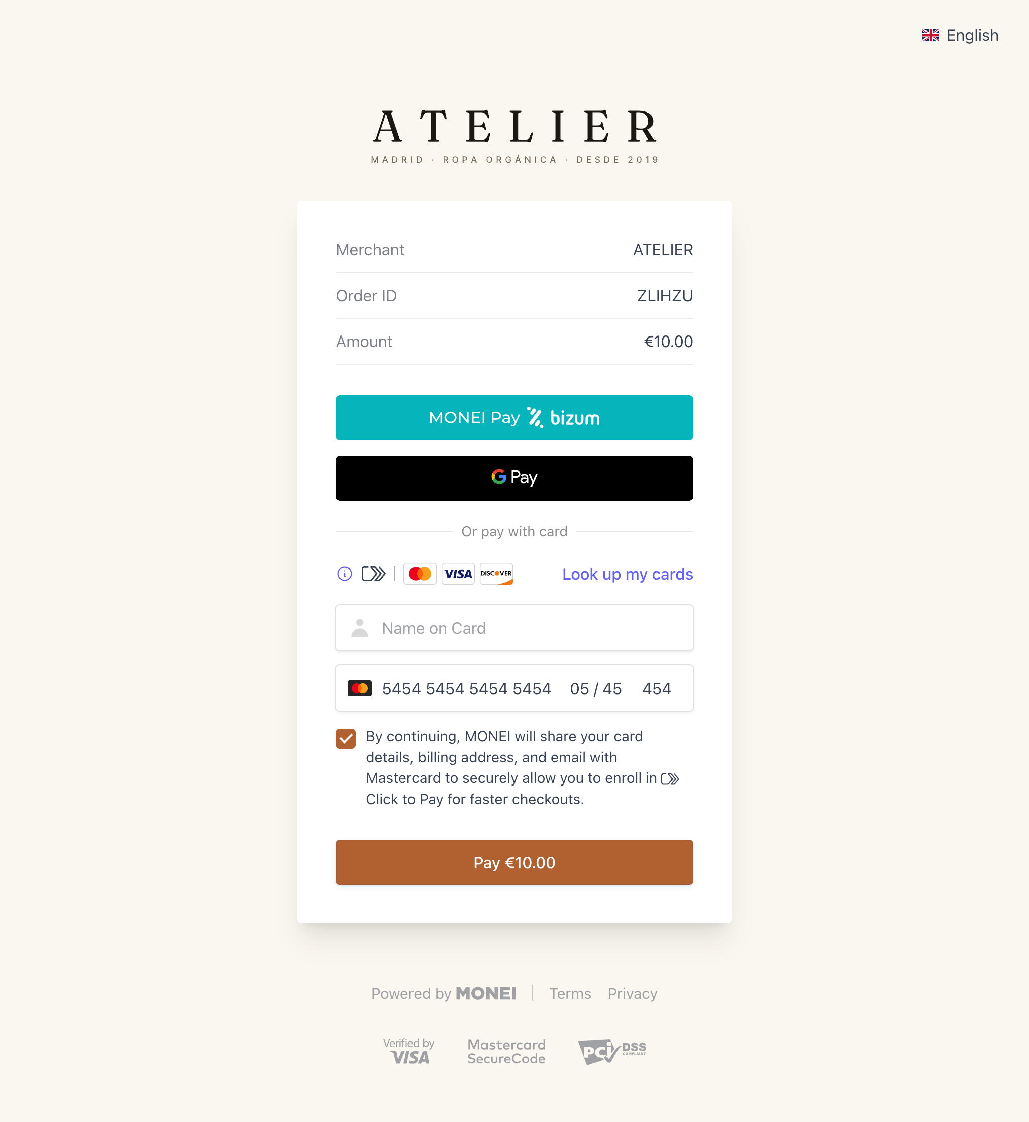 Click to Pay checkbox