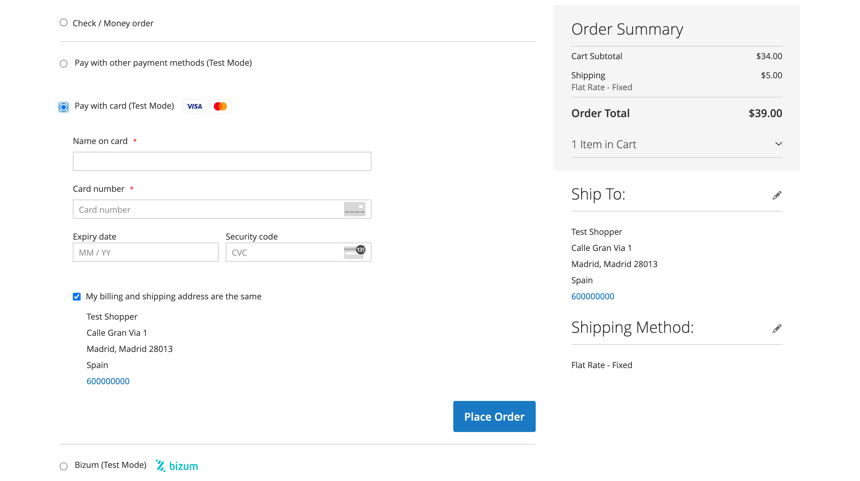 Separate card fields