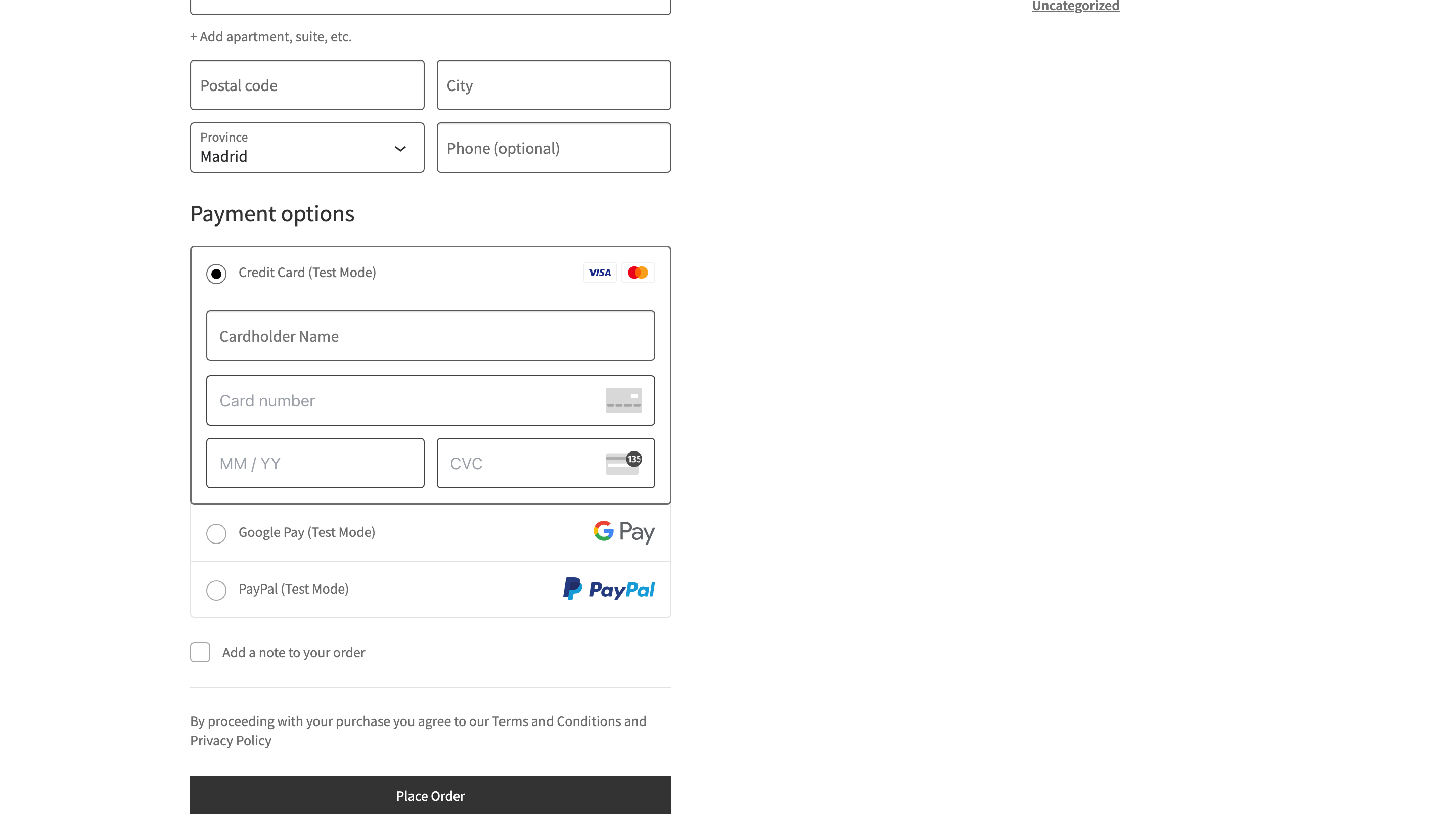 Separate card fields