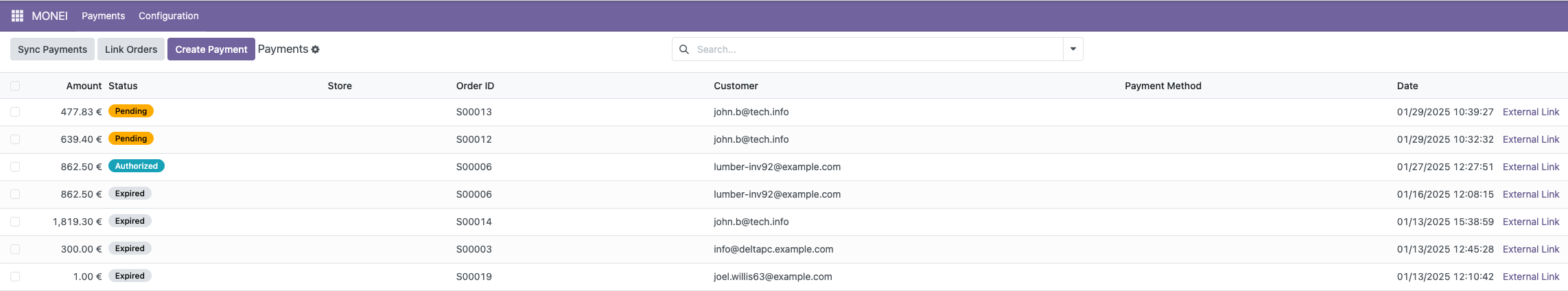 MONEI Odoo App Dashboard