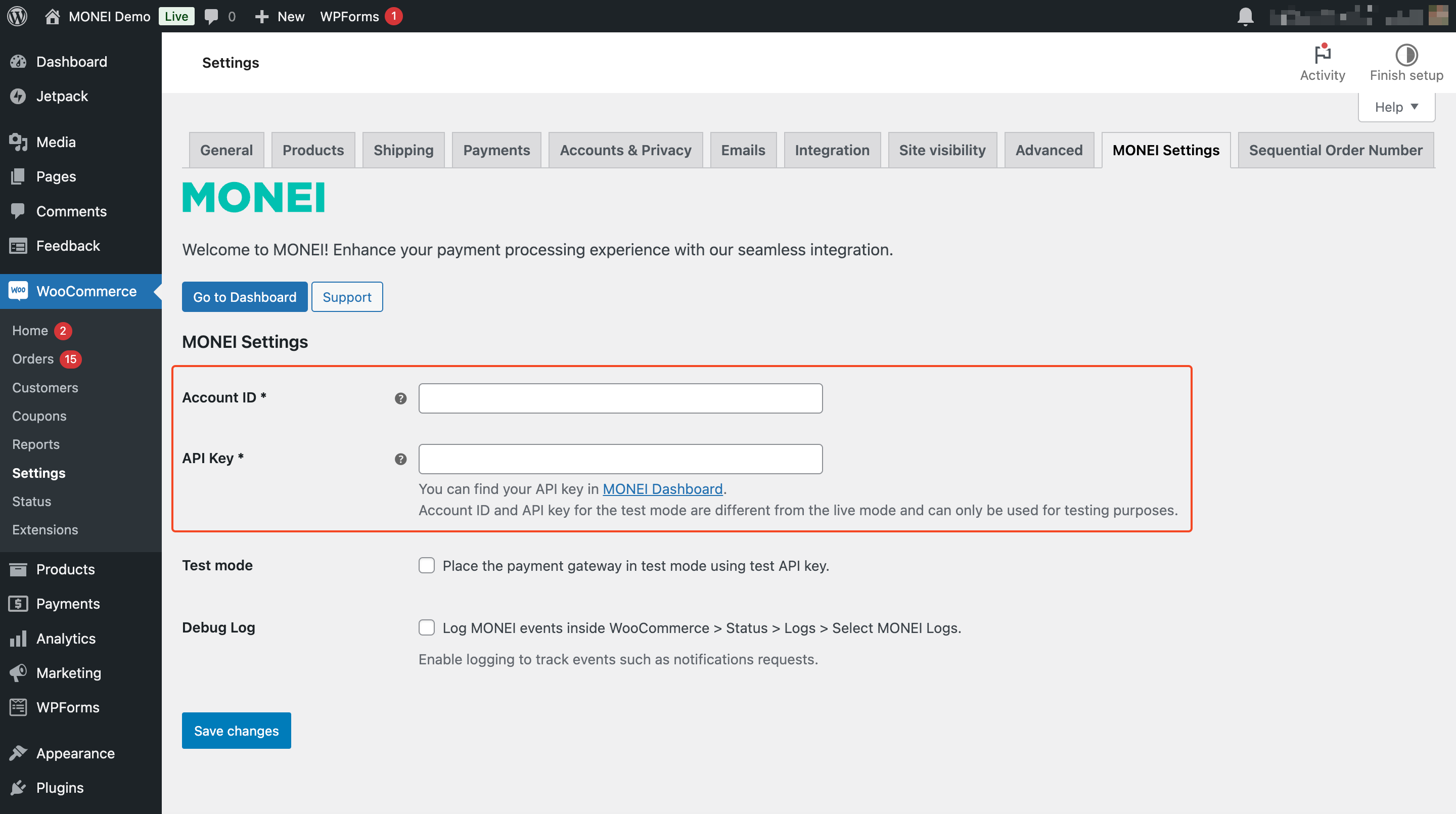Configurar MONEI WooCommerce