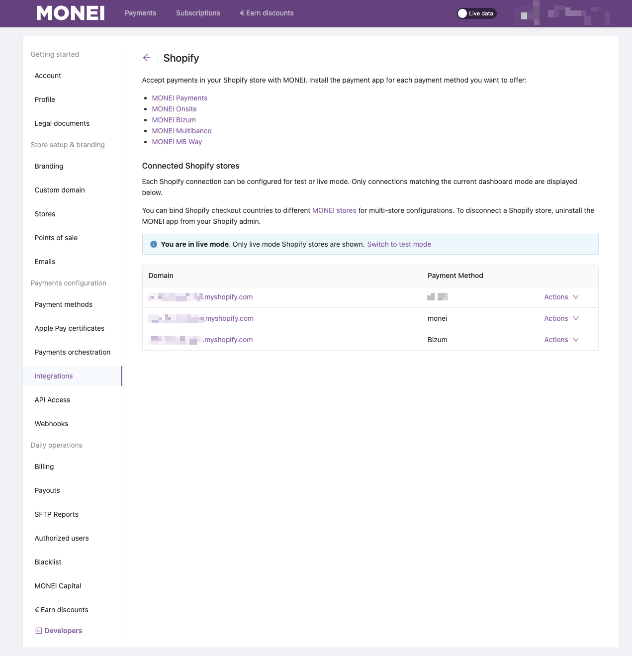 Lista de apps MONEI para Shopify