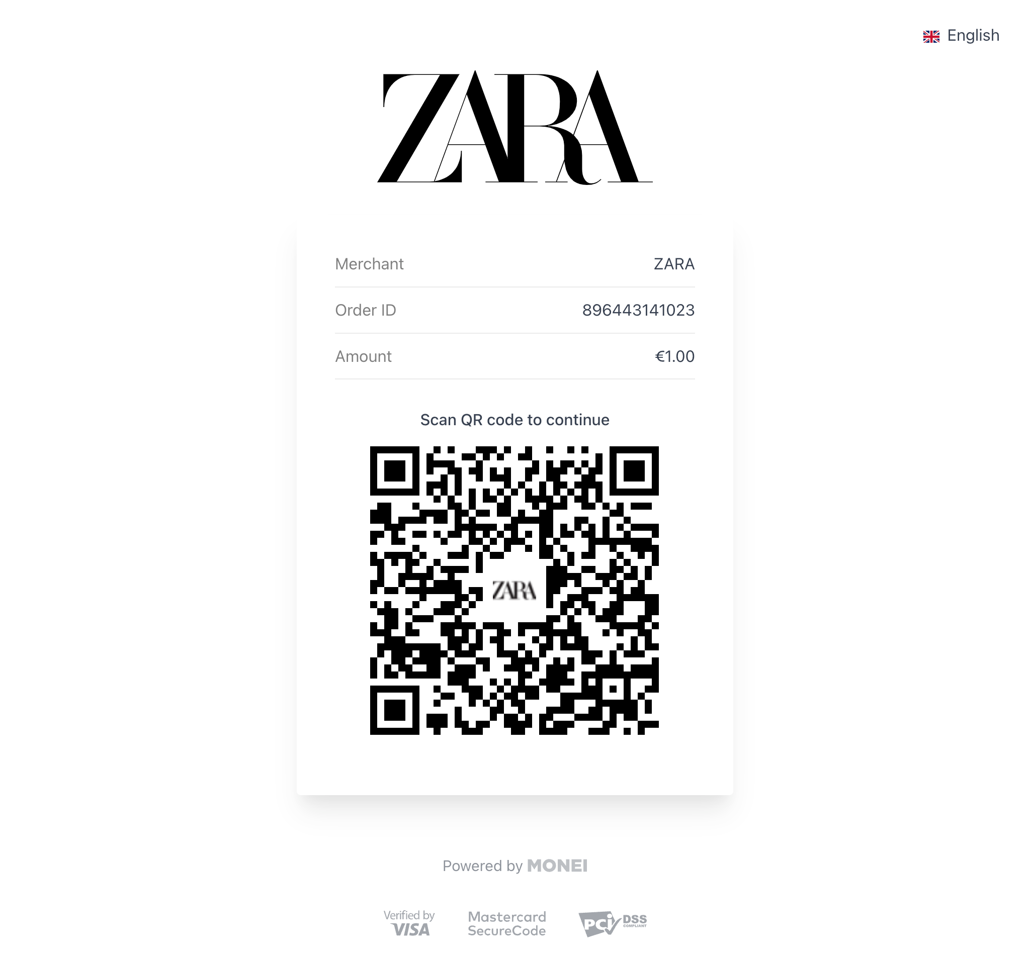 Página de pago alojada con QR
