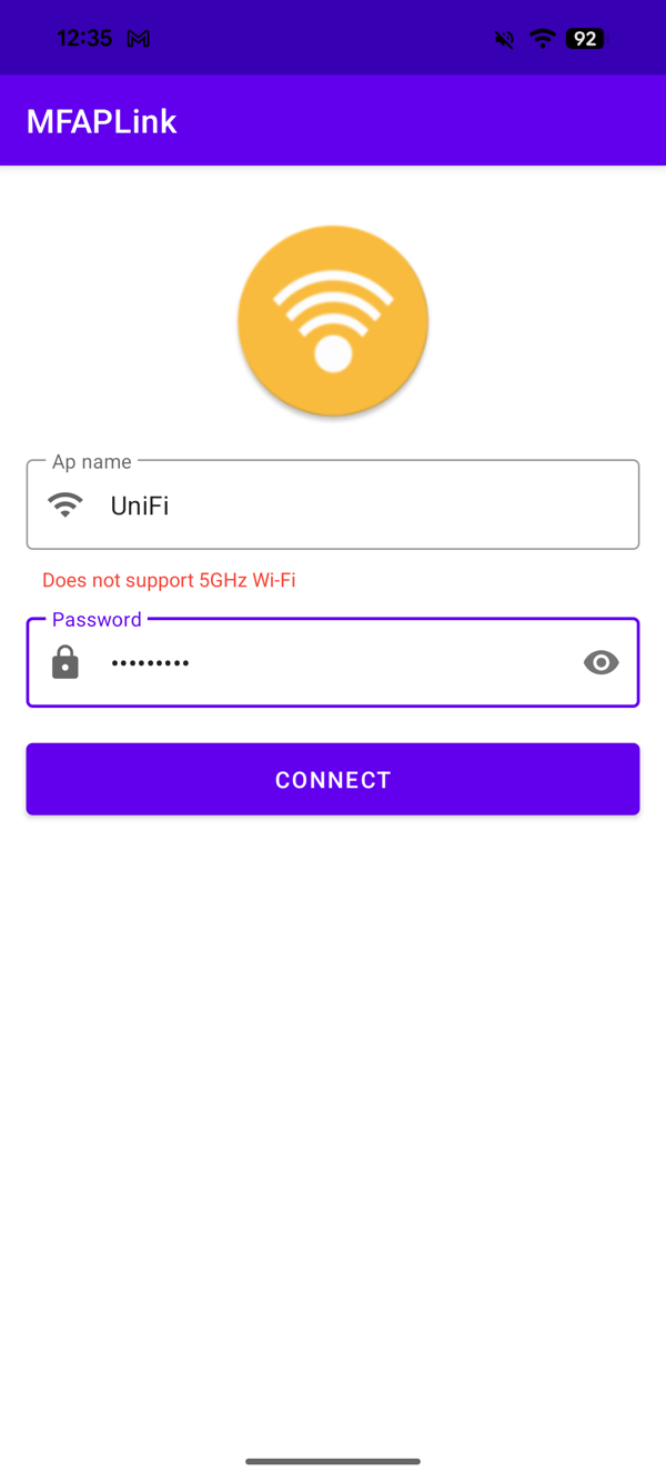 MFAPLink Android WiFi configuration screen