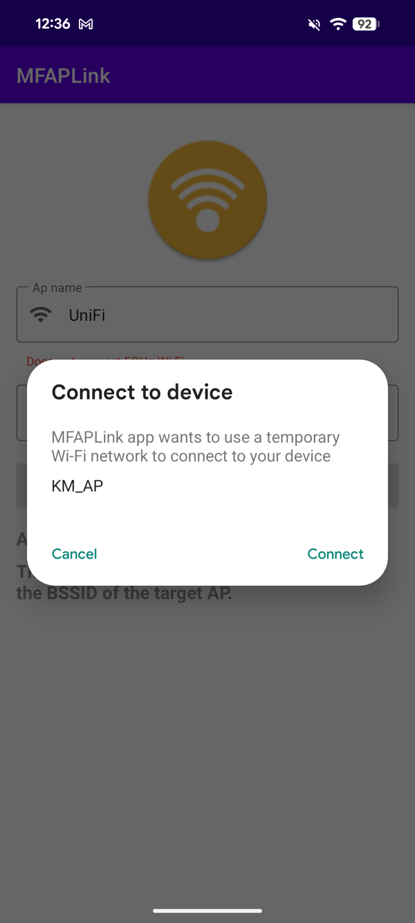 Android permission dialog to join MONEI POD network