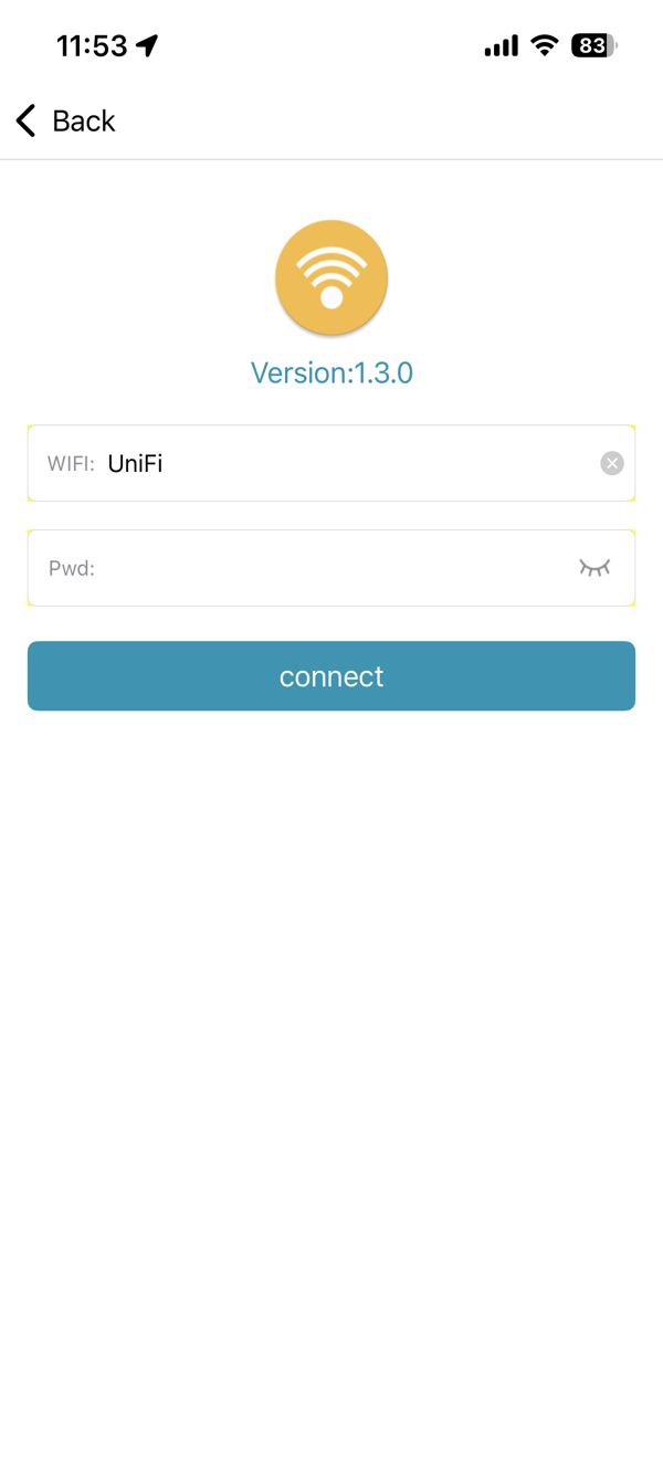 MFAPLink iOS WiFi configuration screen