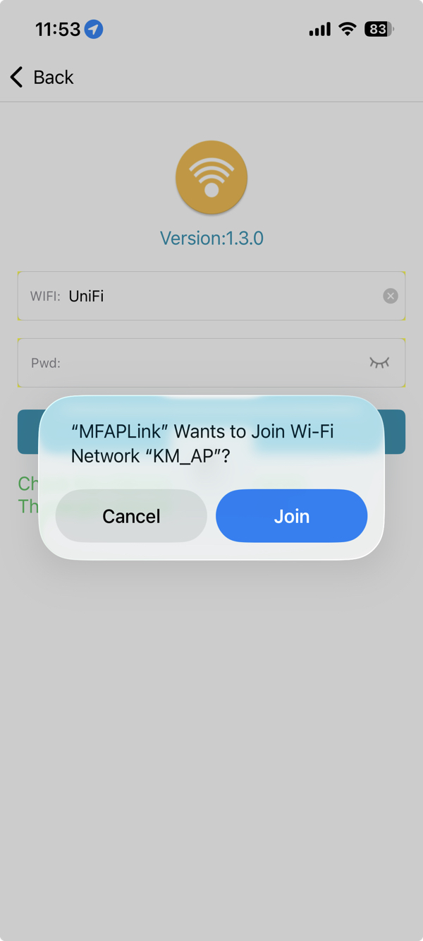 iOS permission dialog to join MONEI POD network